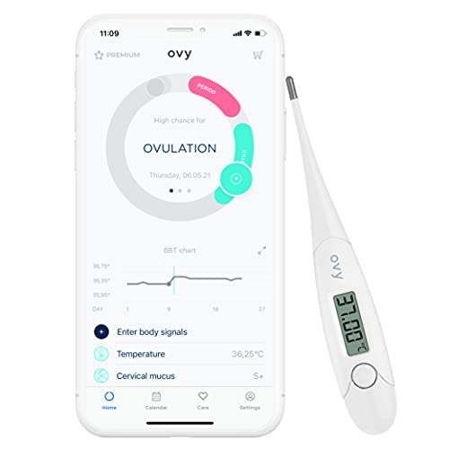 Ovy® termómetro basal para el control del ciclo I Medición de la ovulación para calcular los días fértiles (PFN) I Control conceptivo sin hormonas I +App (depósito datos en Alemania)