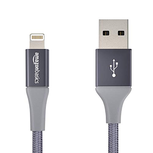 Amazon Basics – Cable de nailon con trenzado doble, de USB A a Lightning, con certificación MFi de Apple, Gris oscuro, 10 cm