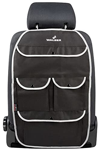 WALSER 30032 Organizador para niños, bolsa para el asiento trasero Lucky Tom en negro/gris | protector de asiento de coche con protección de respaldo | protector de asiento trasero para coches