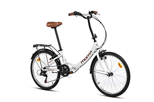 Moma Bikes Bicicleta Plegable Urbana SHIMANO TOP CLASS 24' Alu, 6V. Sillin Confort,Blanco