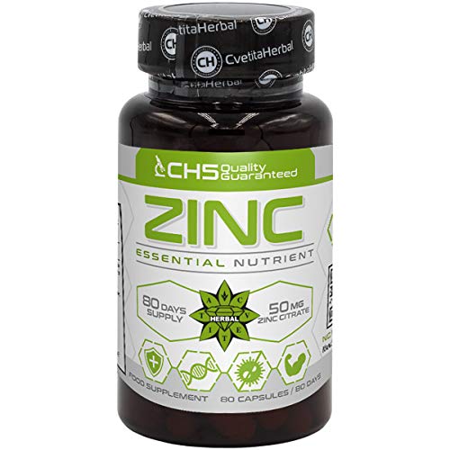 Citrato de zinc | 50mg x 80 cápsulas (Zinc de 15mg de citrato de zinc) | Suministro para 80 días | Suplemento de soporte del sistema inmunitario | Mantenimiento de la piel | por Cvetita Herbal