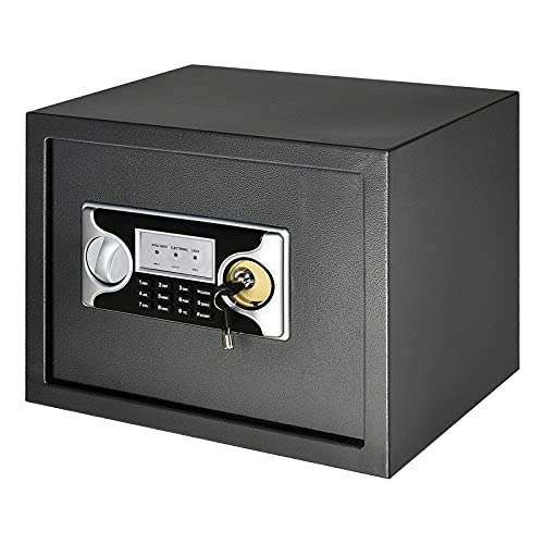 HOMCOM Caja Fuerte de Seguridad 27L Portátil con Cerradura Electrónica y 2 Llaves de Emergencia 2 Códigos Montado en la Pared Acero 38x30x30 cm Negro