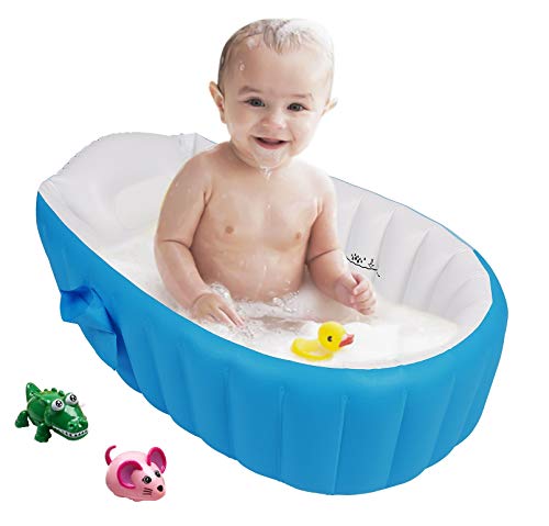 Bañera para Bebe Hinchable Plegable de Viaje Ducha Para Niños Recién Nacidos (Azul)