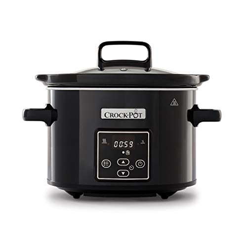 Crock-Pot CSC061X Olla de cocción Lenta Digital para Preparar Todo Tipo de Recetas, óptimo si cocinas para ti Solo o para Dos, 2.4 litros, Metal, Negro/Cromado