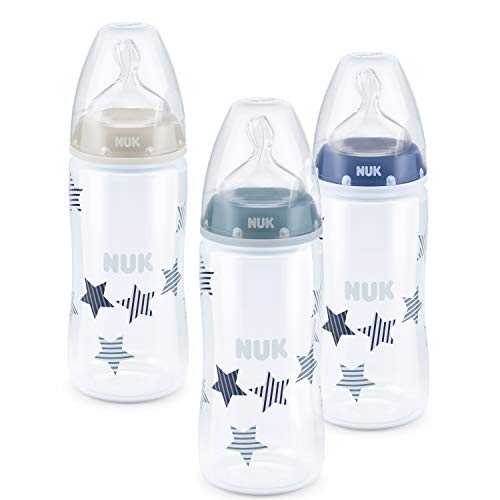 NUK Pack de 3 biberones | 0-6 meses | Válvula anticólico | Sin BPA | 300 ml