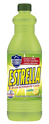 Estrella 2 en 1 Lejía con Detergente Limón, Desinfección y limpieza sin huella para el hogar - 1,35 litros