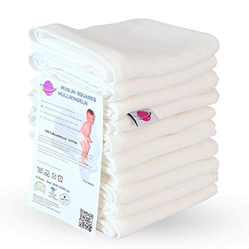 Babymajawelt® Pañuelos de muselina - 100% algodón - 60/80 cm - 10 piezas