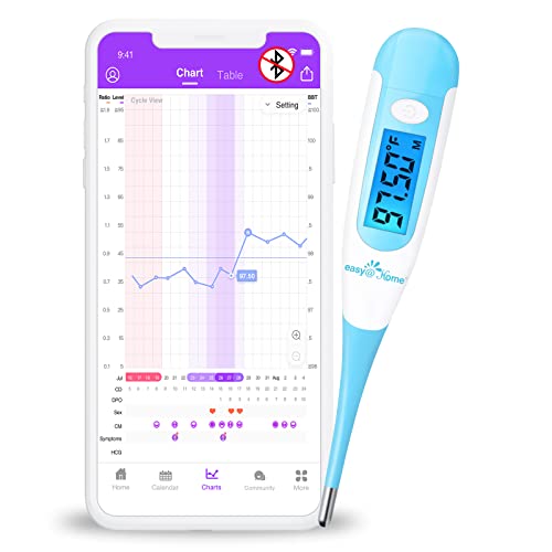 Easy@Home Termómetro basal digital Medir TBC Restrear la ovulación Predecir la fertiliadad con Aplicación Premon Español 1/100 Grados de alta precisión Pantalla LCD con retroiluminación sin Bluetooth