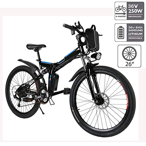 cooshional Bicicleta Eléctrica Plegable de Montaña con la Batería de Iones de Litio 36V Ruedas de 26 Pulgadas Color Blanco (EU, Negro)