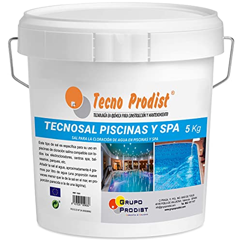 Tecno Prodist TECNOSAL Piscinas y SPA 5 kg - Sal Especial para la cloración Salina de Piscinas, SPA y Jacuzzis - En Cubo Fácil Aplicación