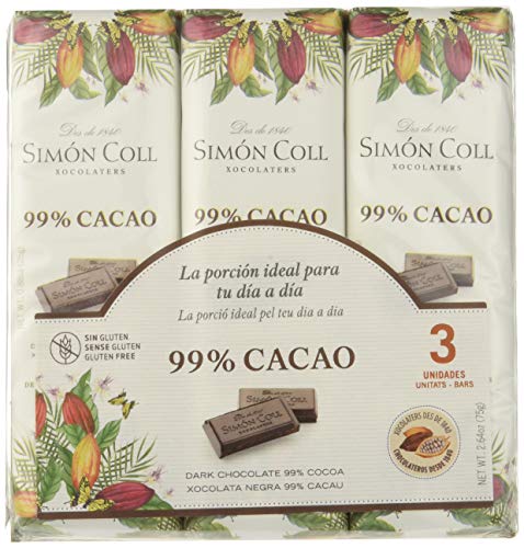 Chocolates Simón Coll Pack 16 Chocolatinas De Chocolate Negro Puro 99% Cacao 25gr (400 Gr En Total), 1200 Gramo