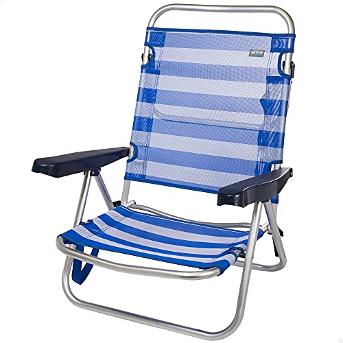 Aktive 53954 - Silla plegable multiposición, 5 posiciones, Silla de playa, 61x43x82 cm, altura del asiento 21 cm, silla aluminio, color azul y blanco, Aktive Beach